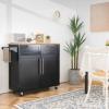 Giantex Kitchen Island Cart, Rolling Island Table with Rubber Wood Tabletop, 2 Drawers, Storage Cabinet & Towel Rack, Bar Kitchen Cart On Wheels for Dining Room (Black) view 4