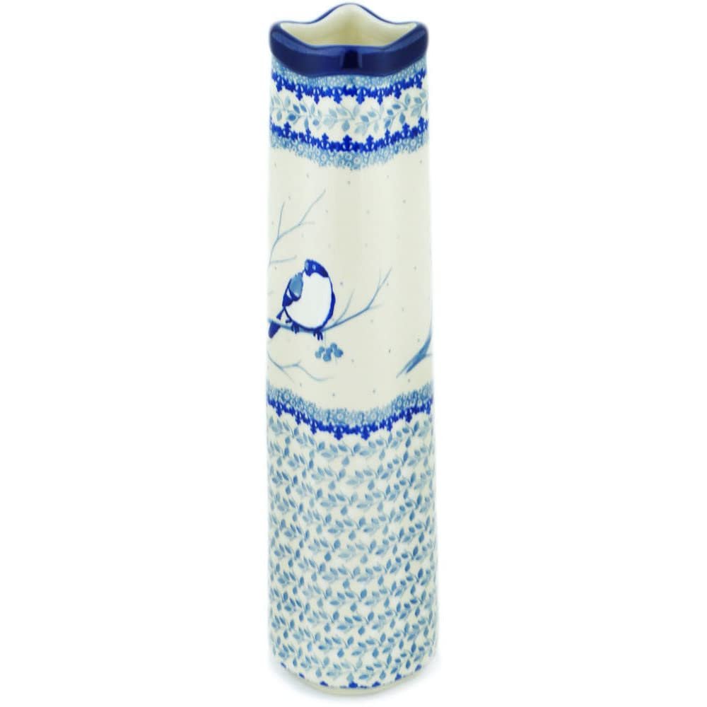 Polmedia Polish Pottery Vase UNIKAT - Waiting Birds Pattern Handmade in Boleslawiec Poland by Ceramika Artystyczna + Certificate of Authenticity