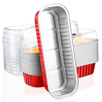EUSOAR Disposable Ramekins with Lids, 25pcs 6.8oz 6.5"x2.5"x1.2" Aluminum Foil Mini Loaf Pans with LidsRectangle Cupcake Baking Cups Containers Wrappers, Dessert Cheesecake Creme Brulee Ramekins Pan