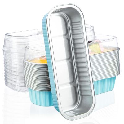 EUSOAR Baking Cups with Lids, 25pcs 6.8oz 6.5"x2.5"x1.2" Disposable Aluminum Foil Mini Loaf Cake Pans Tin with LidsCupcake Ramekins Baking Cups Containers Cheesecake Creme Brulee Ramekins Pan