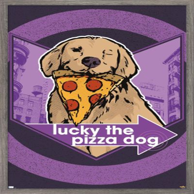 Trends International Marvel Hawkeye - Lucky (Pizza Dog) Graphic Wall Poster, 22.375" x 34", Barnwood Framed Version