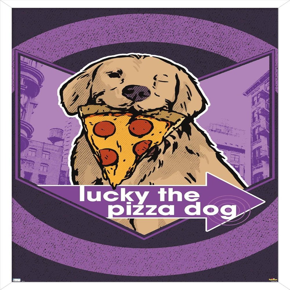 Trends International Marvel Hawkeye - Lucky (Pizza Dog) Graphic Wall Poster, 22.375" x 34", White Framed Version