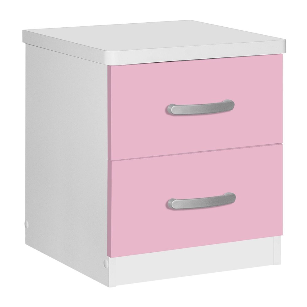 Better Home Products Cindy Faux Wood 2 Drawer Nightstand in Pink & White
