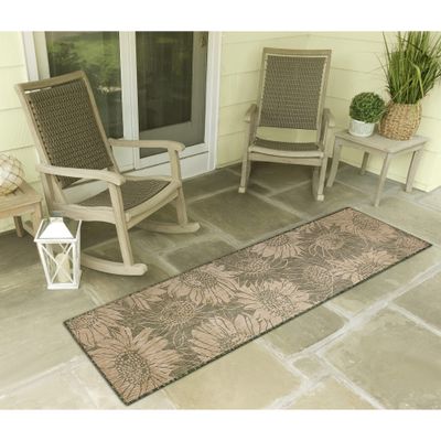 Liora Manne Carmel Indoor/Outdoor Power Loomed Synthetic Blend Low Profile Area Rug - Transitional Botanical Floral Decorative (Sunflower Field Green) (1'11" x 7'6")