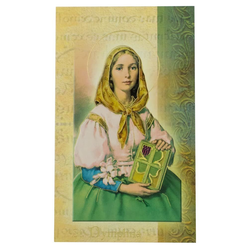 Saint Dymphna Prayer Card Pamphlet | Full Color with Gold-Tone Foil Accents | Patron Saint of Mental Illness Sufferers and Runaways | Includes Story of St. Dymphna and Prayer | Great Confirmation Gift