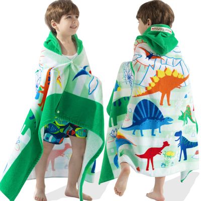 VOOVA & MOVAS Large Kids Hooded Towels | Soft Cotton (30X50 inches) Beach, Bath, Pool Towel with Hood | Summer Beach Stuff for Boys&GirlsAges 3-10 for Toddler,Jungle Dinosaur | Dino