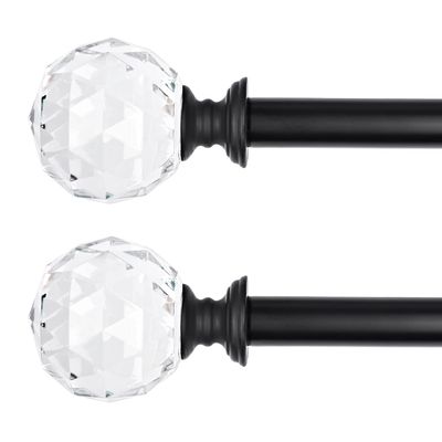 2 Pack 3/4 Inch Diameter Adjustable Curtain Metal Rod with Round Clear Acrylic Ball Finials86 to 120 InchBlack