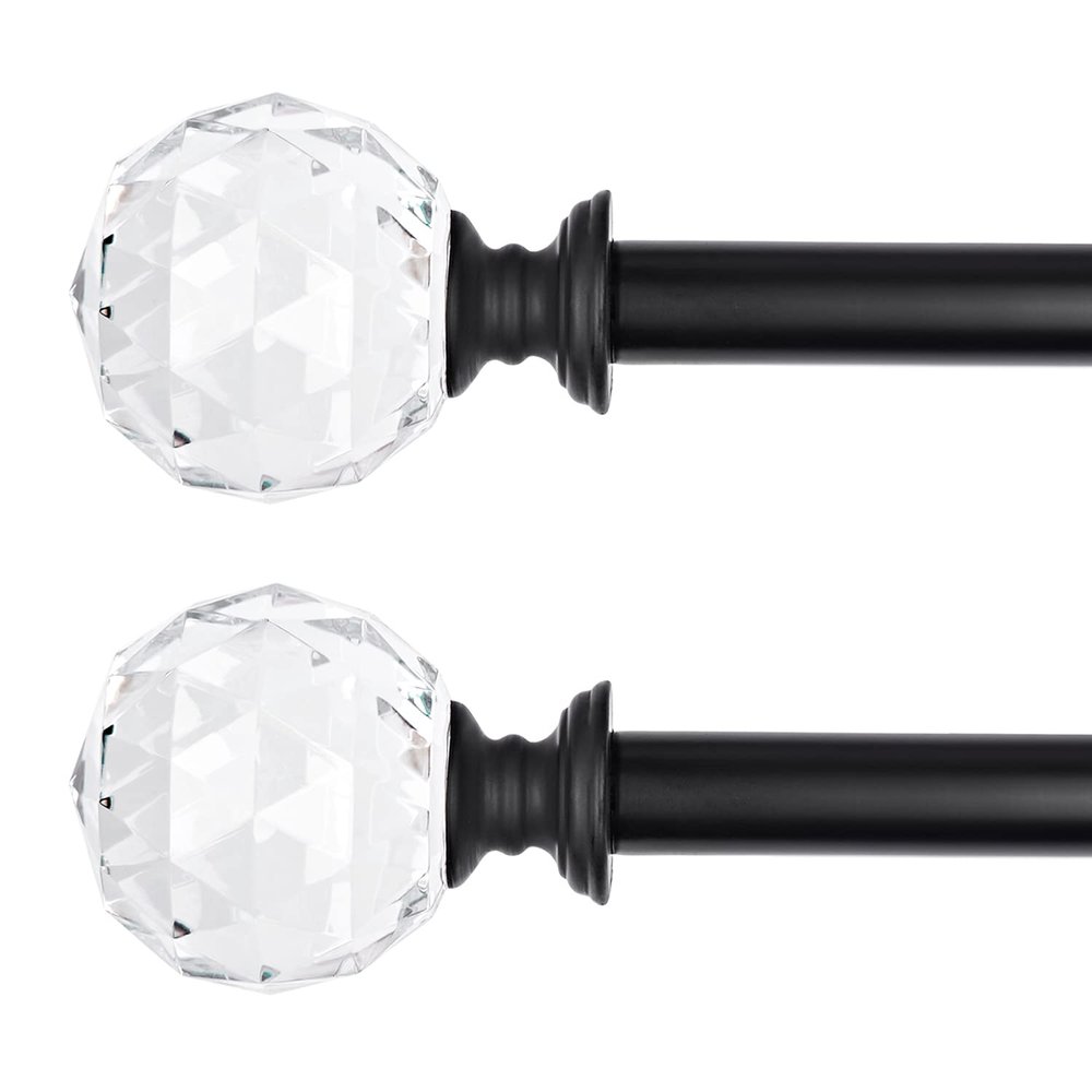 2 Pack 3/4 Inch Diameter Adjustable Curtain Metal Rod with Round Clear Acrylic Ball Finials86 to 120 InchBlack