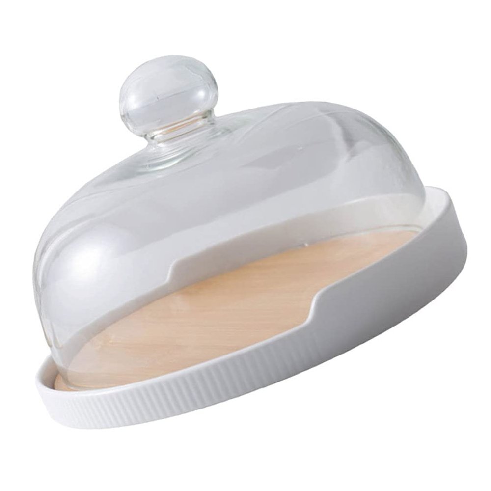 1 Set Cake Plate with Lid Glass Food Cover Wooden Cake Stand with Lid Transparent Glass Cake Dome for Dessert Fruit Storage Display