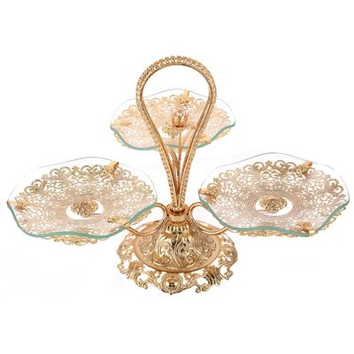 3 Tier Dessert Stands Fruit Plates Serving Tray Metal Gold Decorative Cupcake Stand Pastry Tier Stand Cake Stand Set with Double Layer for Cookies Cupcakes Pastries (Golden)