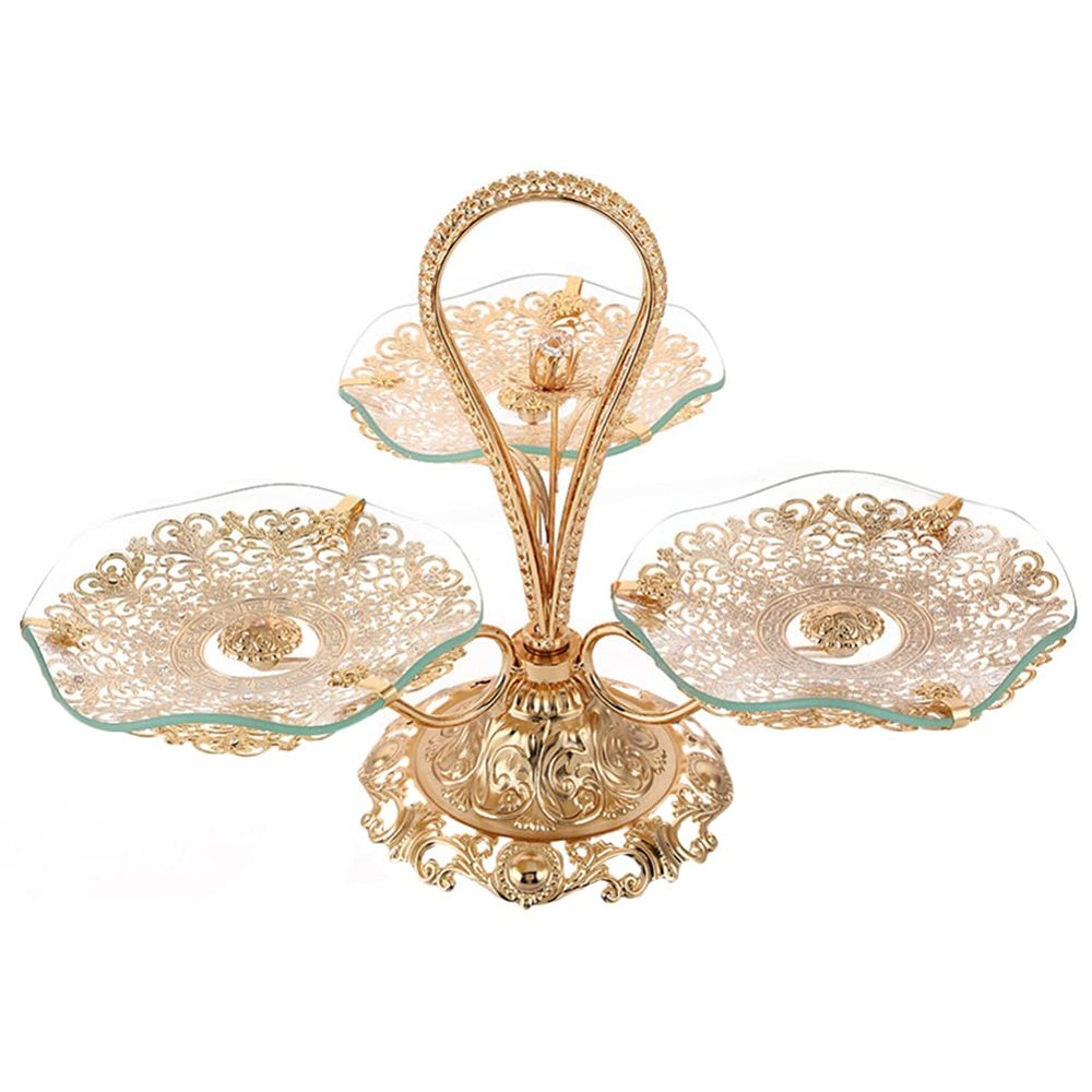 3 Tier Dessert Stands Fruit Plates Serving Tray Metal Gold Decorative Cupcake Stand Pastry Tier Stand Cake Stand Set with Double Layer for Cookies Cupcakes Pastries (Golden)
