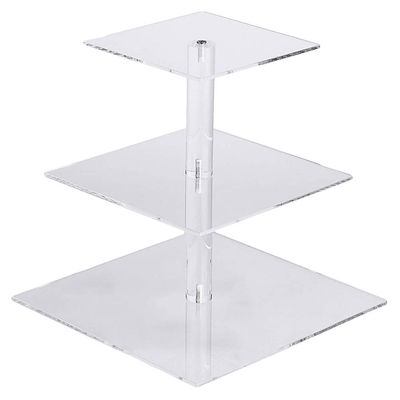 3 Tier Square Cupcake Stand Clear Acrylic Cupcake Holder Tower Reusable Tiered Tray Decor Dessert Serving Platter for Birthday Baby Shower Party Supplies