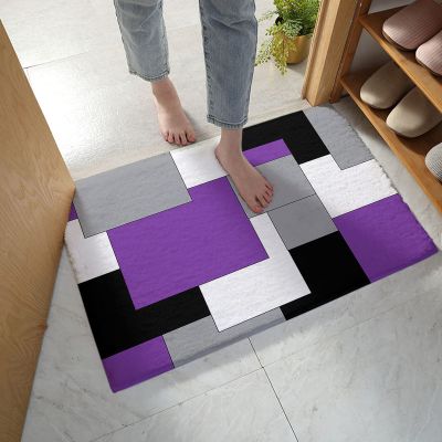 Bathroom Rug, Mid Century Abstract Geometric Pattern 3 D Block Purple Black Gray Bath Mat Non-Slip Water Absorbent Microfiber Soft Plush Shaggy Bath Rugs for Shower, Bedroom, Bathtubs 18" x 30"