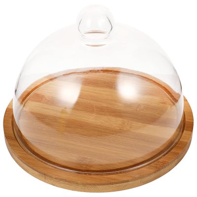 1 Set Glass Dome Cloche with Wooden Base Clear Glass Dessert Cake Plate Cheese Cloche Dome Multifunctional Serving Platter for Baker Baking Bakery Chef Cookie Pastries