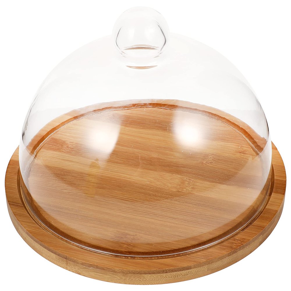 1 Set Glass Dome Cloche with Wooden Base Clear Glass Dessert Cake Plate Cheese Cloche Dome Multifunctional Serving Platter for Baker Baking Bakery Chef Cookie Pastries