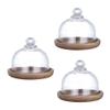 3 Sets Cake Display Stand with Dome Cover Glass Cake Plate with Dome Wooden Bread Display Boxes Clear Cheese Cloche Dome Dessert Tray Cupcake Holder view 1