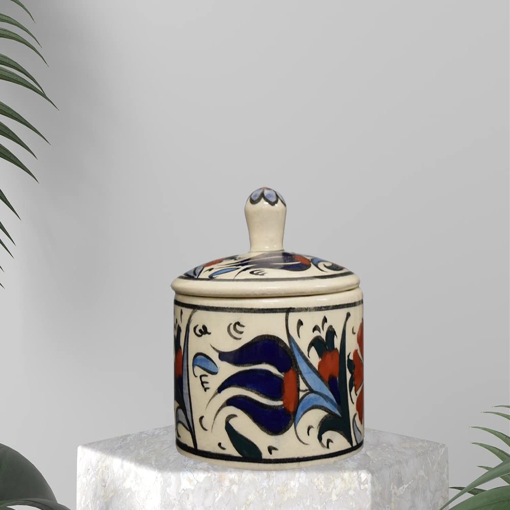 EliPOT Ceramic Sugar Holder, Ceramic Sugar Holder, Ceramic Table Sugar Holder (White and Dark Blue)