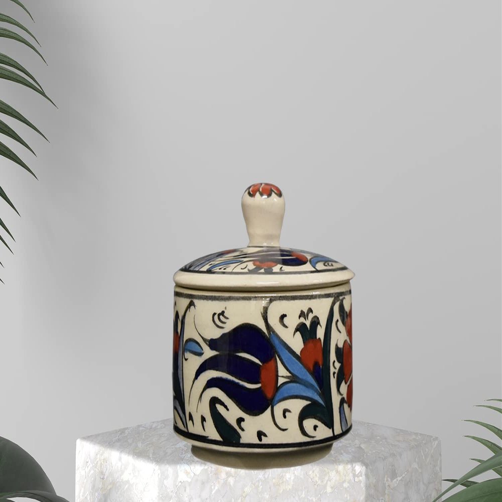 EliPOT Ceramic Sugar Holder, Ceramic Sugar Holder, Ceramic Table Sugar Holder (White and Red)