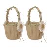 BEIJIALY 2PCS Rustic Wedding Flower Girl Basket,Delicate Ring Basket,Burlap Flower Basket with Handle and Daisy for Anniversary Celebrations Party Decoration view 1