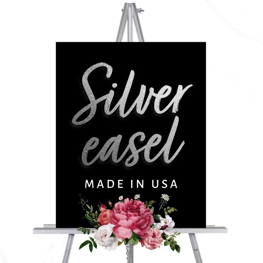 Funeral Easel Stand, Black Easel Stand For Picture, Acrylic Sign Stand, Easel for Memorial Service, Beveled Wood, 65 Inch Tall, Wooden Floor Easels for Display, Choose from Gold, Silver, Rose Gold, White, Black and Natural (Silver (Painted))
