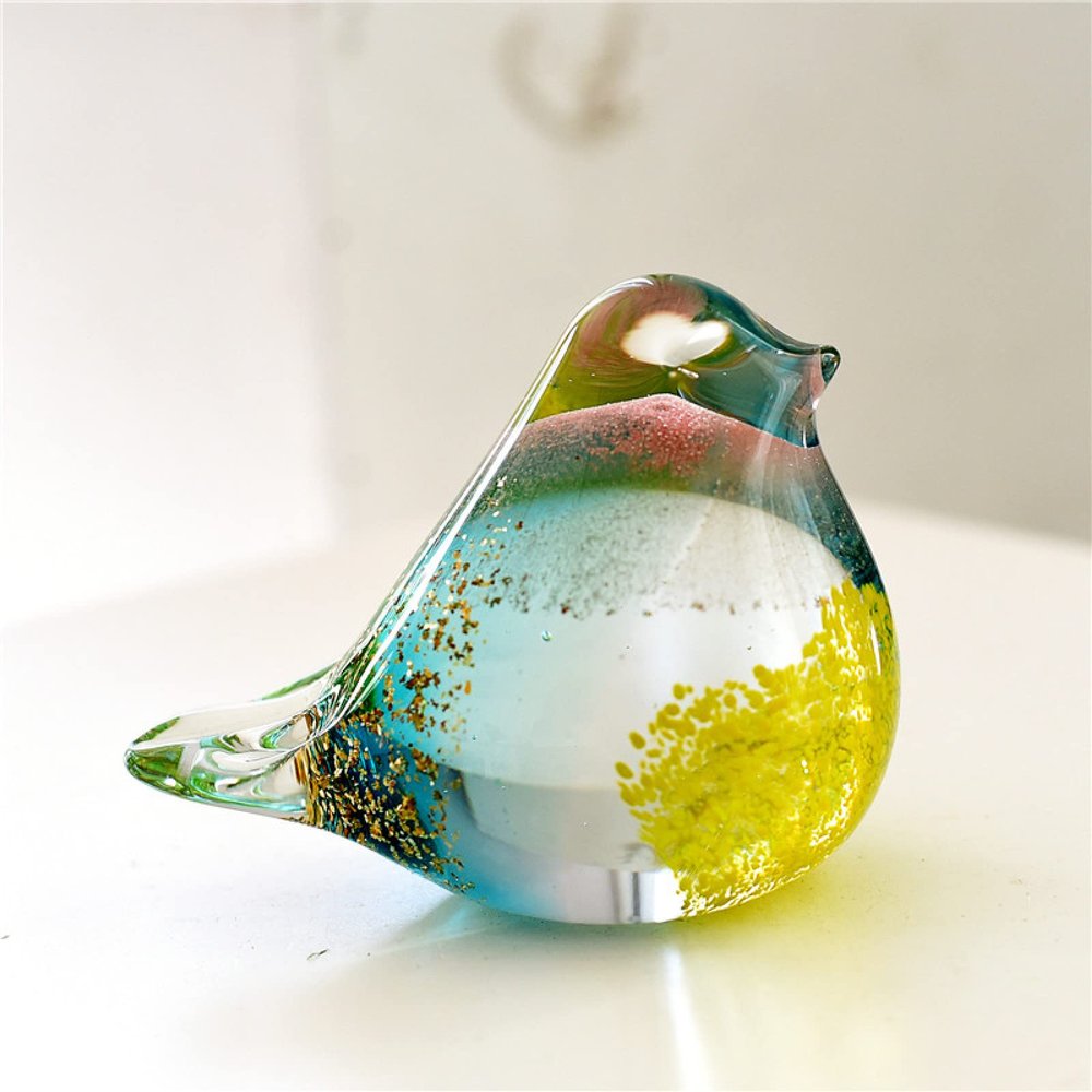 DECRZPB Handmade Glass Yellow Bird Sparrow Dove Figurine Blown Glass Coloured Glaze Paperweights Birthday Gift Table Ornaments Home Decor