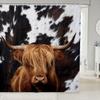 Highland Cattle Shower Curtains,Cow Fur Bathroom Curtains for Kids Teens Adult,Farmhouse Animals Cowhide Waterproof Bath Curtains,with 12 Hooks Suits for Bathtub, 72" W x 78" L,Black White Brown view 1
