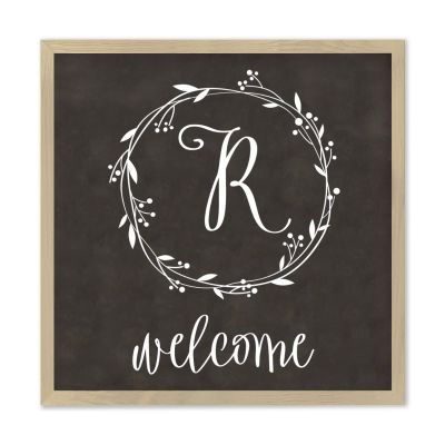 Blank Farmhouse Sign Wreath Monogram SVG, Family Name Initial Welcome Farmhouse Sign 12" x 12" Rustic Wood Picture Frame Sign - Wood