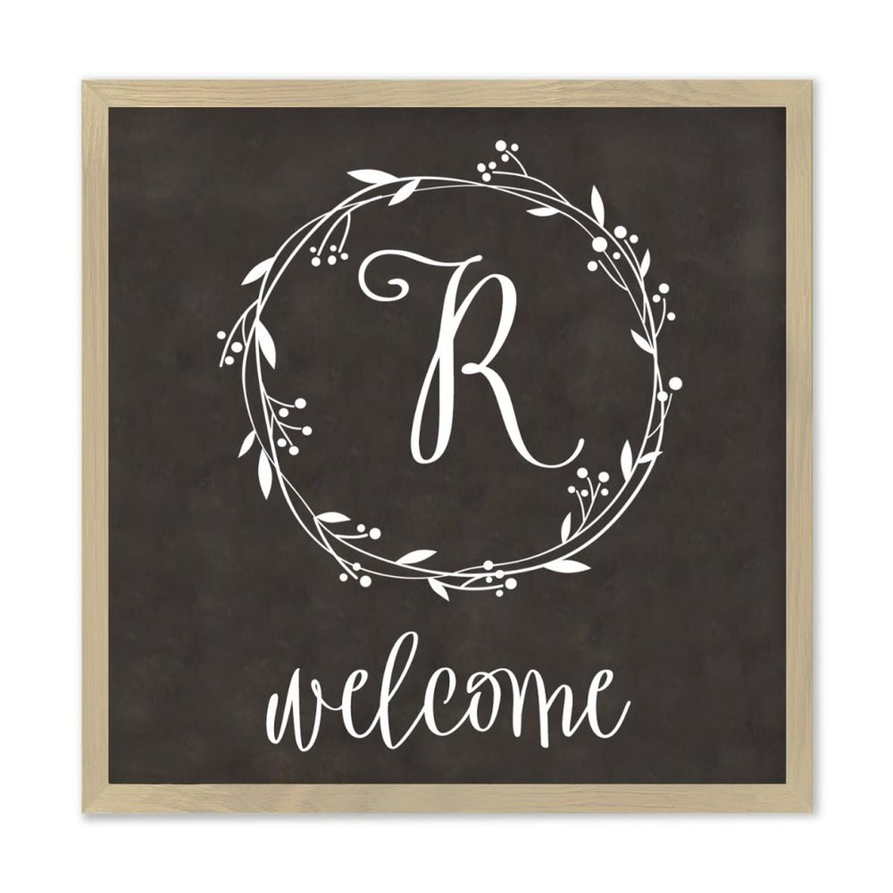 Blank Farmhouse Sign Wreath Monogram SVG, Family Name Initial Welcome Farmhouse Sign 12" x 12" Rustic Wood Picture Frame Sign - Wood