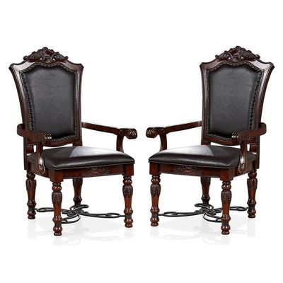 Furniture of America Exa Traditional Wood Padded Armchair in Cherry (Set of 2)