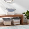 Amazon Basics Plastic Storage Containers with Secure Latching Lids, Stackable Organization Bins, Clear/Grey, 32 Quart, Set of 6 view 2