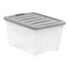 Amazon Basics Plastic Storage Containers with Secure Latching Lids, Stackable Organization Bins, Clear/Grey, 32 Quart, Set of 6 view 3
