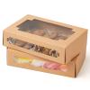 qiqee 50Packs Auto-pop up Kraft Cookie Boxes for Gift Giving 8x5.3x2 inch Brown Treat Box with Window One Second Folding Bakery Box for Donuts Candies and Biscuit view 1
