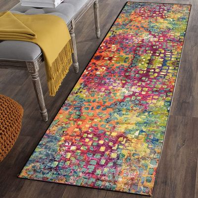 Runner Rugs for Hallway Pink 3'3" X19' Abstract Non-Slip Washable Kitchen Long Carpet, Indoor Corridor Short Pile Entrance Decor Mat