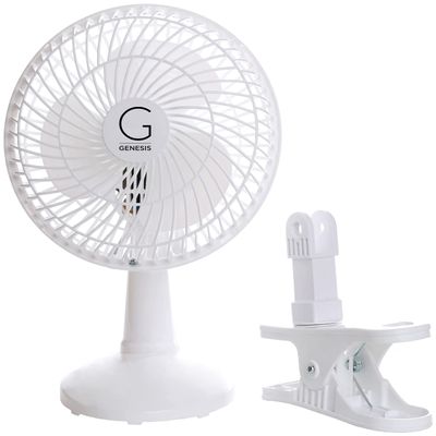 Genesis 6-Inch Clip Convertible Table-Top & Clip Fan Two Quiet Speeds - Ideal For The Home, Office, Dorm, More White (A1CLIPFANWHITE)