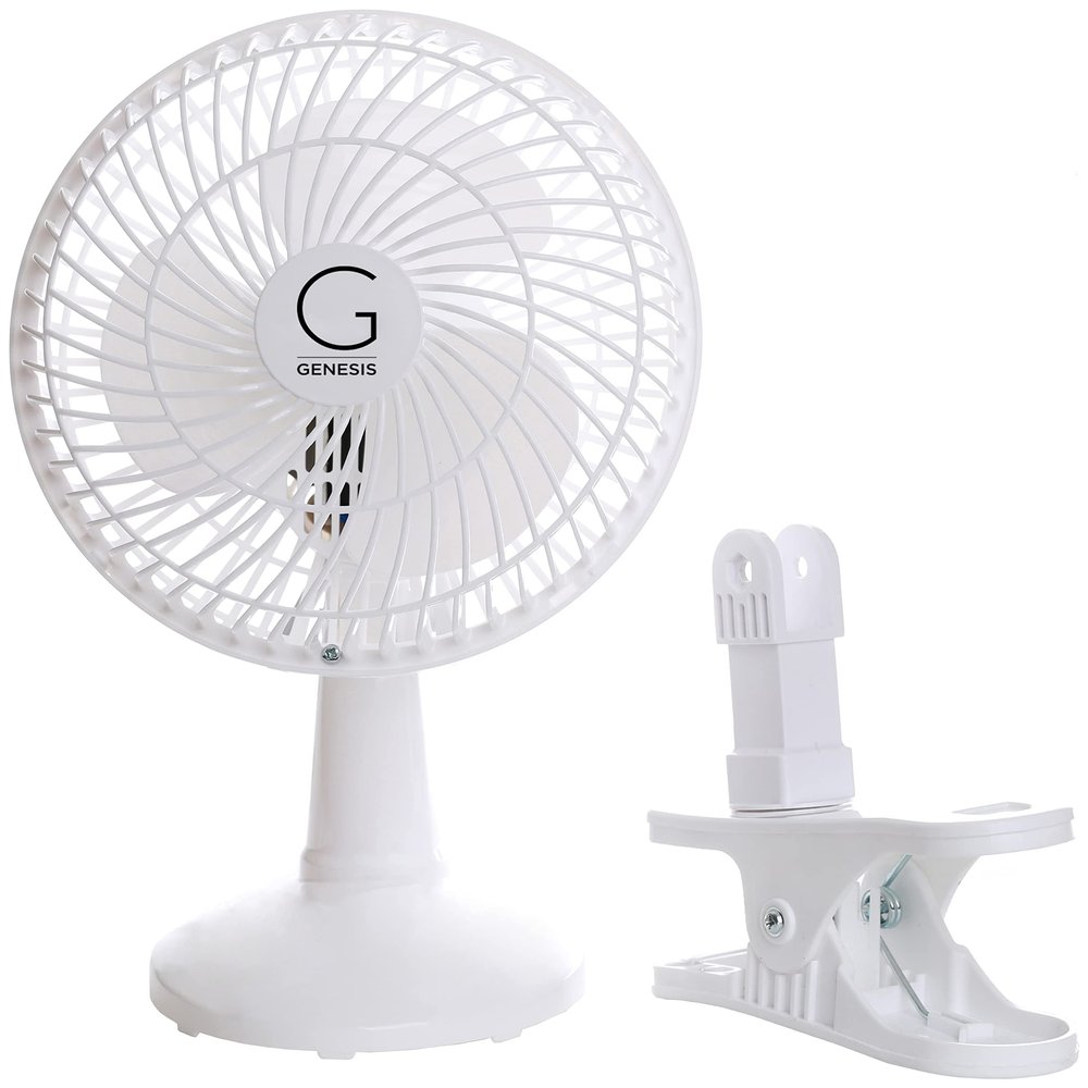 Genesis 6-Inch Clip Convertible Table-Top & Clip Fan Two Quiet Speeds - Ideal For The Home, Office, Dorm, More White (A1CLIPFANWHITE)