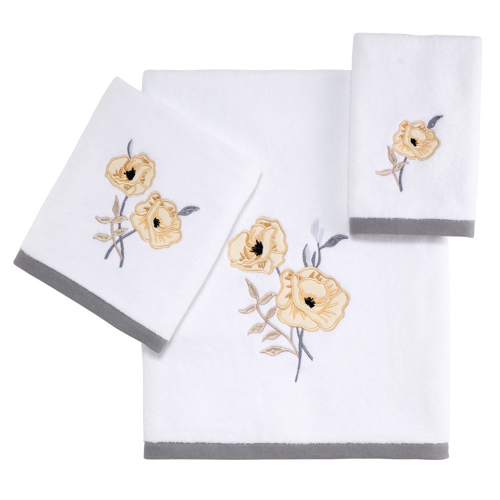 Avanti Linens - 3pc Towel Set, Soft & Absorbent Cotton Towels (Marielle Collection),White