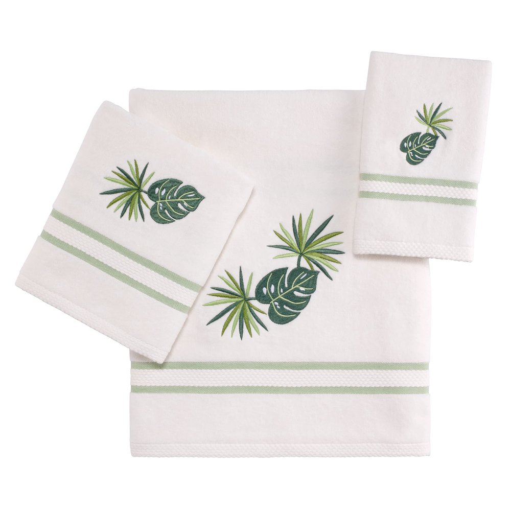 Avanti Linens - 3pc Towel Set, Soft & Absorbent Cotton Towels (Viva Palm Collection), White
