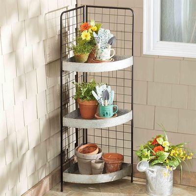 The Lakeside Collection 3-Tier Metal Corner Shelves - Gray