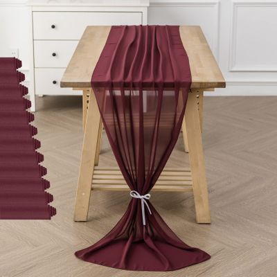 12Pack 10ft Christmas Chiffon Table Runner 29x120 Inch Sheer Romantic Table Runner for Wedding Birthday Party Bridal Shower Outdoor Decoration -Burgundy