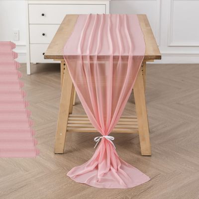 12Pack 10ft Chiffon Table Runner 29x120 Inch Sheer Romantic Table Runner for Wedding Birthday Party Bridal Shower Outdoor Decoration-Light Pink