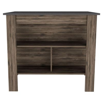 Kitchen Island, Kitchen Table 35" H, 4 Legs, 3 Open Storage Shelves, Dark Brown/Onix
