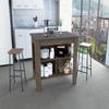 Kitchen Island, Kitchen Table 35" H, 4 Legs, 3 Open Storage Shelves, Dark Brown/Onix view 2
