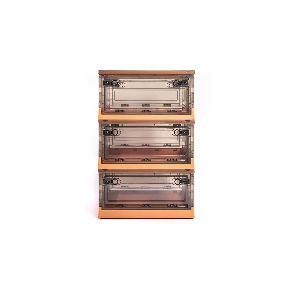3 packs Storage Bins Side Opening, Stackable Lid Collapsible, Foldable, Easy Tidy Up with Storage Box, Ideal for Home & Office Organization Storage Cube (Medium, Orange) - Best Home Fashion