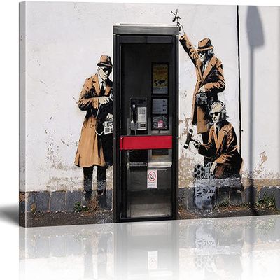 BOHU ARTS Banksy Wall Art Spy Booth Banksy Graffiti Street Canvas Art Framed Painting for Bedroom Livingroom Office Ready to Hang