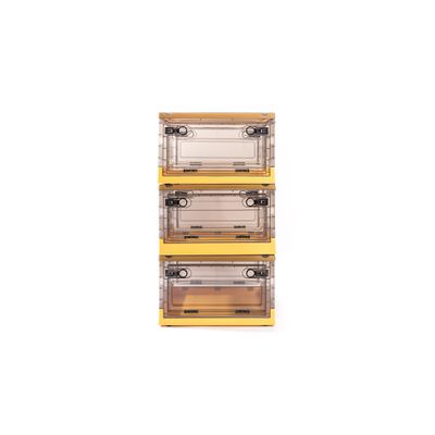 Best Home Fashion 3 packs Storage Bins Side Opening, Stackable Lid Collapsible, Foldable, Easy Tidy Up with Storage Box, Ideal for Home & Office Organization Storage Cube (Small, Yellow)
