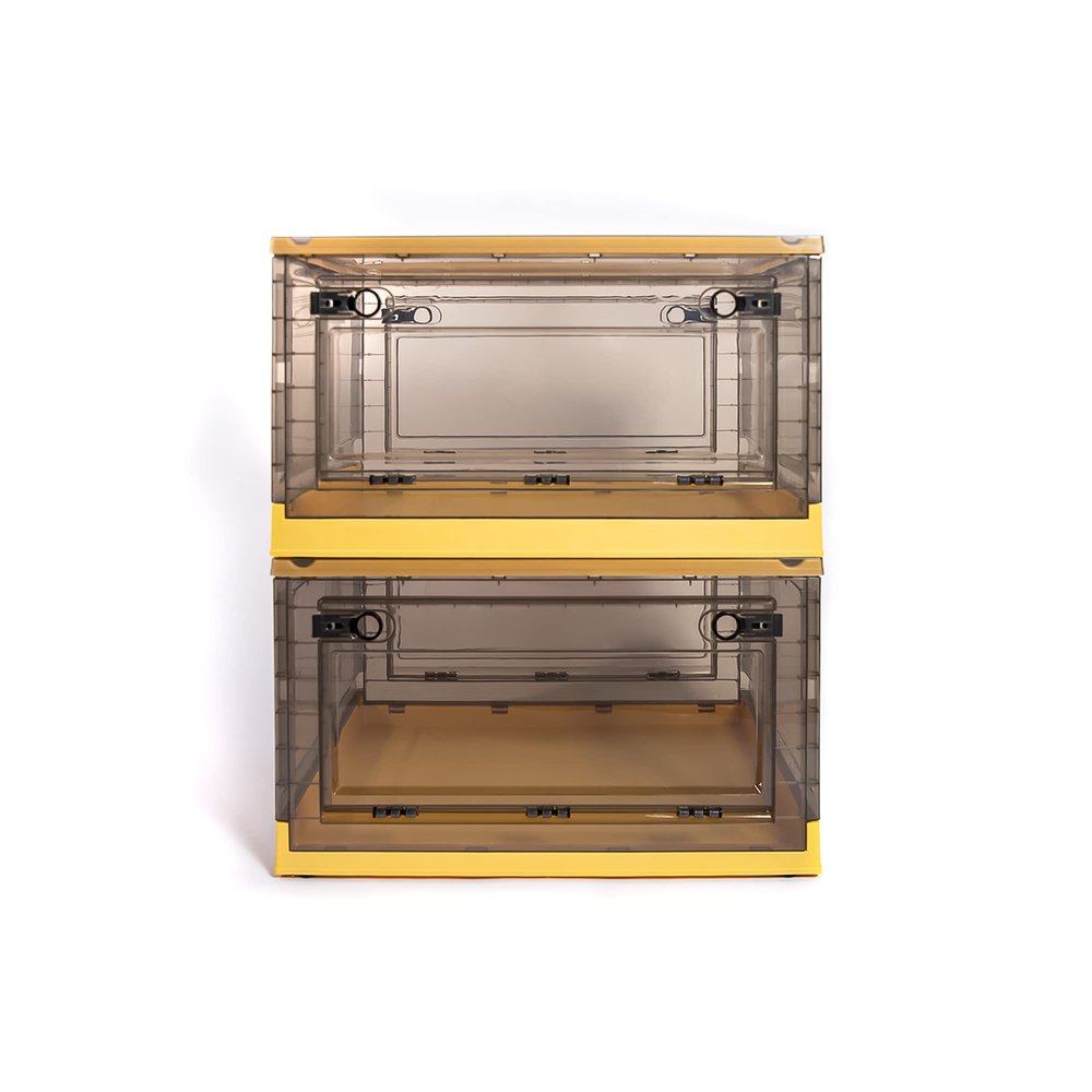Best Home Fashion 2 packs LARGE Storage Bins Side Opening, Stackable Lid Collapsible, Foldable, Easy Tidy Up with Storage Box, Ideal for Home & Office Organization Storage Cube (Large, Yellow)