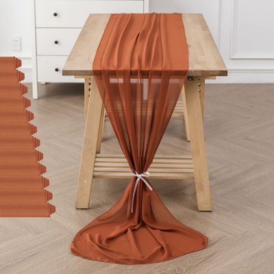 12Pack 10ft Chiffon Table Runner 29x120 Inch Sheer Romantic Table Runner for Wedding Birthday Party Bridal Shower Outdoor Decoration-Rust