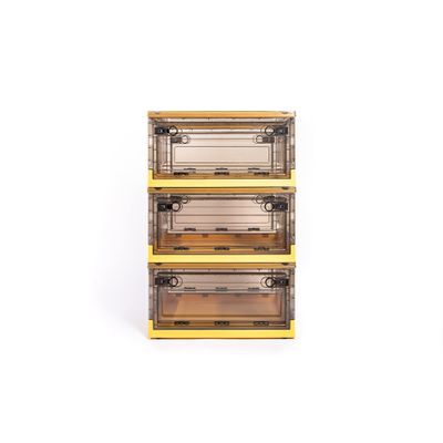 Best Home Fashion 3 packs Storage Bins Side Opening, Stackable Lid Collapsible, Foldable, Easy Tidy Up with Storage Box, Ideal for Home & Office Organization Storage Cube (Medium, Yellow)