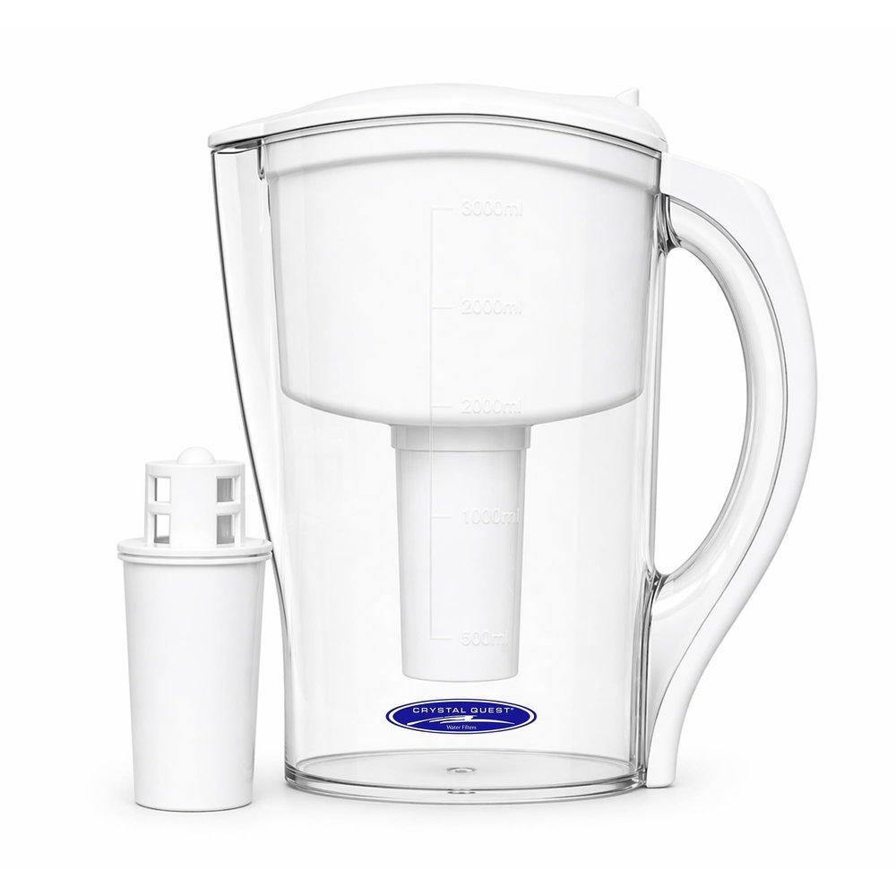 Crystal Quest Water Filter Pitcher- 12-Cup Capacity, Includes 1 Long-Life Filter, BPA Free, Meets NSF Standard 42 - Filters up to 2,000 Gallons Alkalizing/White