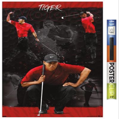 Trends International Tiger Woods - Sketch Wall Poster, 22.375" x 34", Premium Poster & Clip Bundle